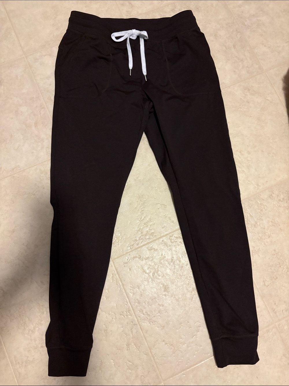 Dark Brown Drawstring Jogger Pants with White Tie
